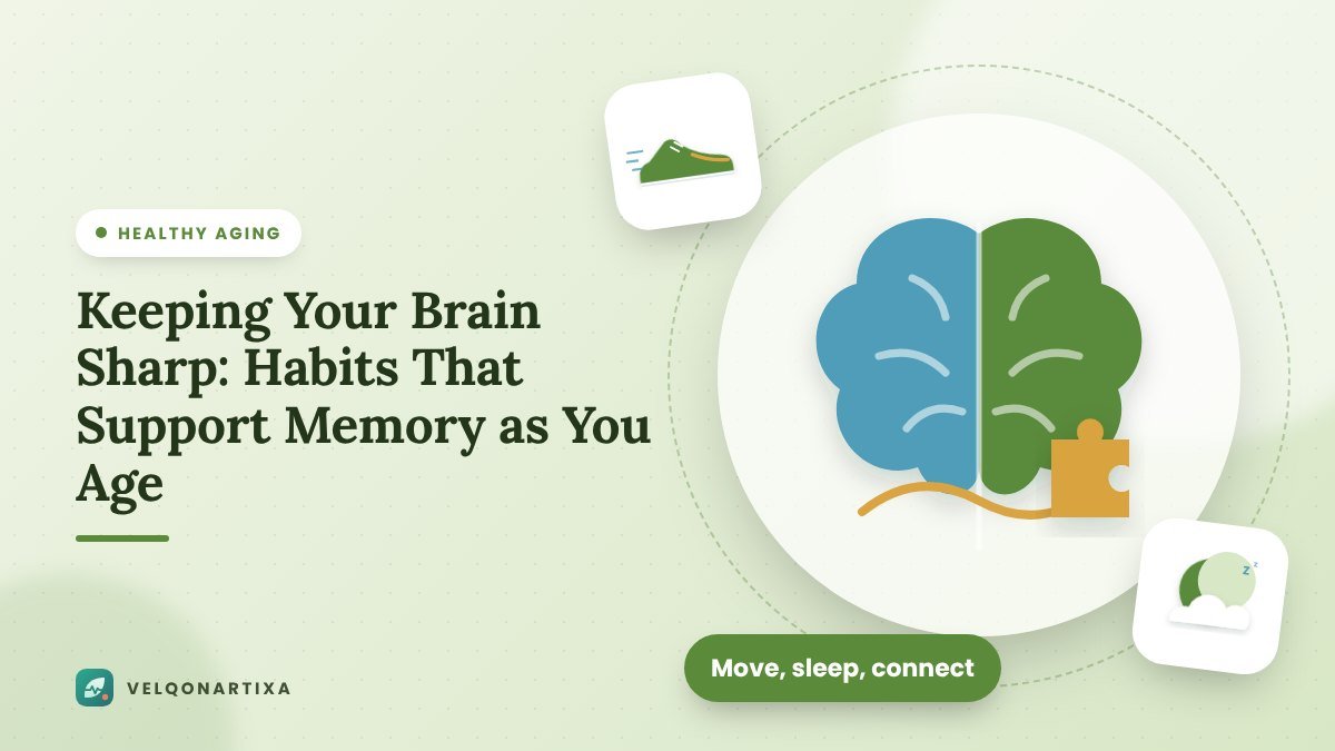 Illustration of a brain with a puzzle piece representing memory and brain health