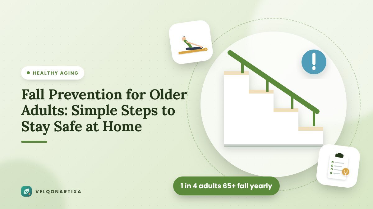 Illustration of a staircase with a sturdy handrail representing fall prevention at home