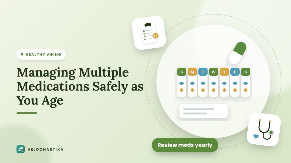 Illustration of a weekly pill organizer with a capsule and a written medication list