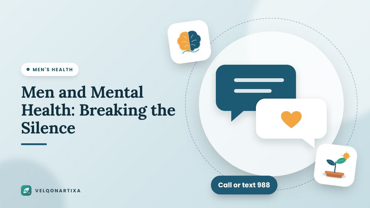 Illustration of two speech bubbles and a heart representing men talking openly about mental health