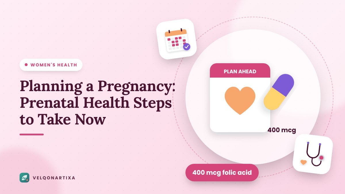 Illustration of a pregnancy planning card with a heart and a prenatal vitamin capsule