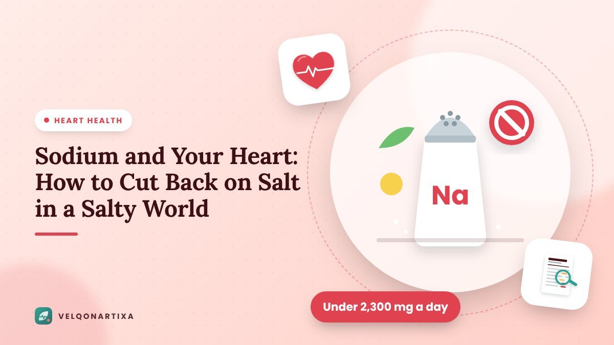 Illustration of a salt shaker labeled Na with a no-salt symbol, lemon, and herbs